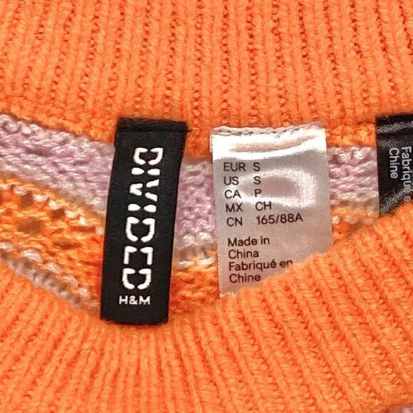 Divided H&M Crop Sweater Women S Orange Pink Chunky Knit Balloon Sleeve Oversize - Picture 16 of 16